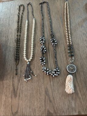 Pearl and Bead Tassel Necklace -  plus 3 additional long necklaces. Total of 4